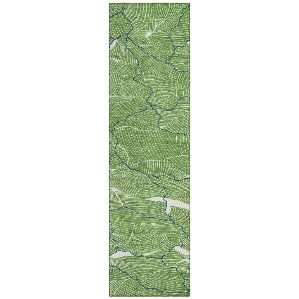 Sahari Green Washable Indoor-Outdoor Rug-Outdoor Rugs-LOOMLAN Rugs-2'3" x 7'6"-LOOMLAN