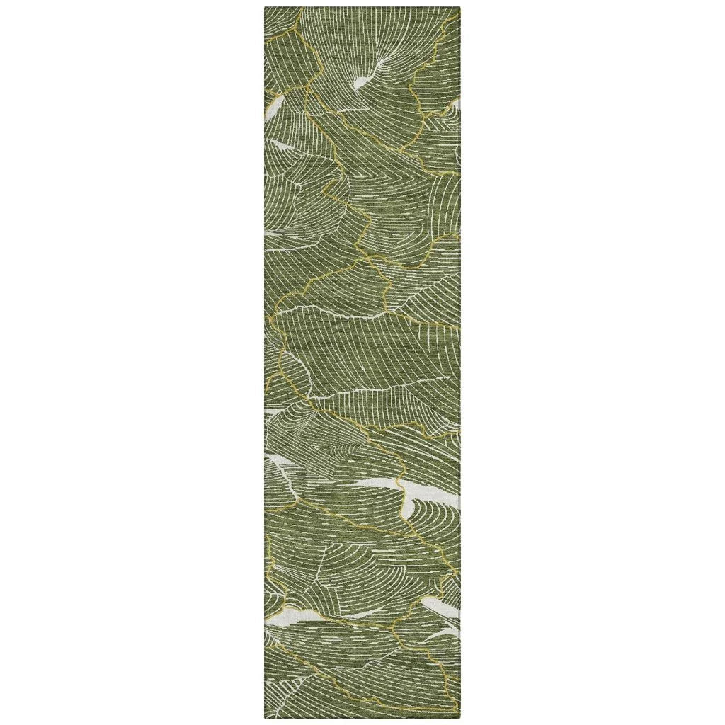 Sahari Olive Washable Indoor-Outdoor Rug-Outdoor Rugs-LOOMLAN Rugs-2'3" x 7'6"-LOOMLAN