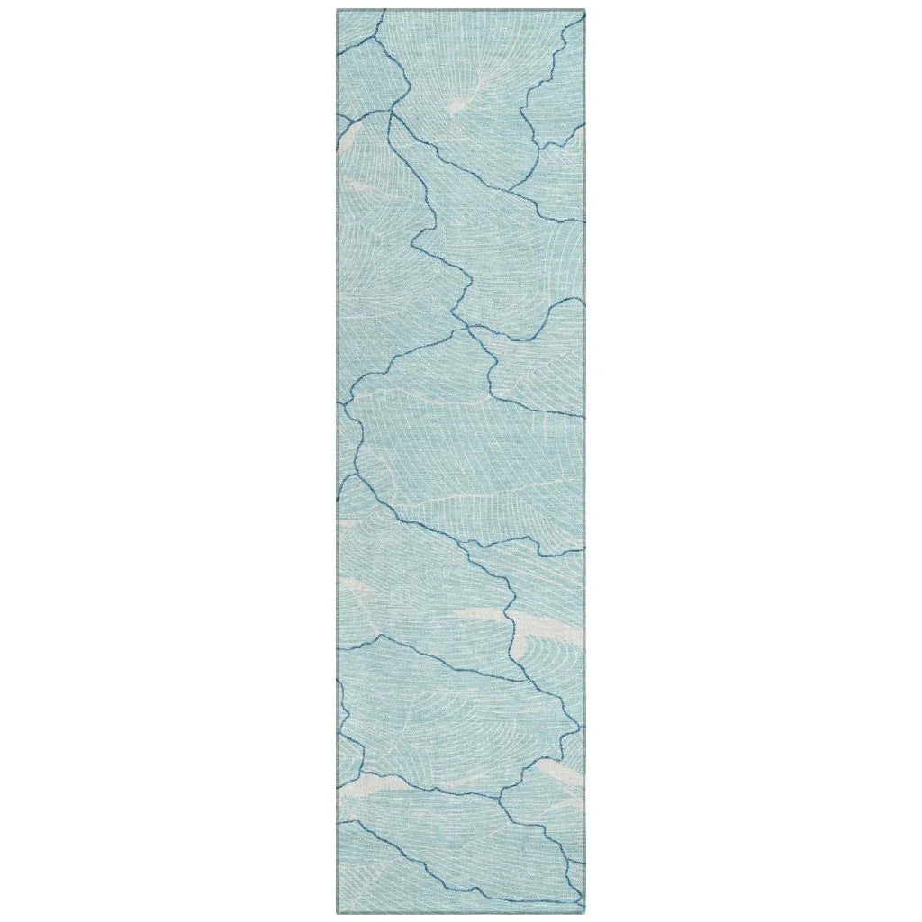 Sahari Teal Washable Indoor-Outdoor Rug-Outdoor Rugs-LOOMLAN Rugs-2'3" x 7'6"-LOOMLAN