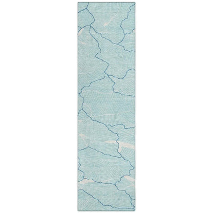 Sahari Teal Washable Indoor-Outdoor Rug-Outdoor Rugs-LOOMLAN Rugs-2'3" x 7'6"-LOOMLAN