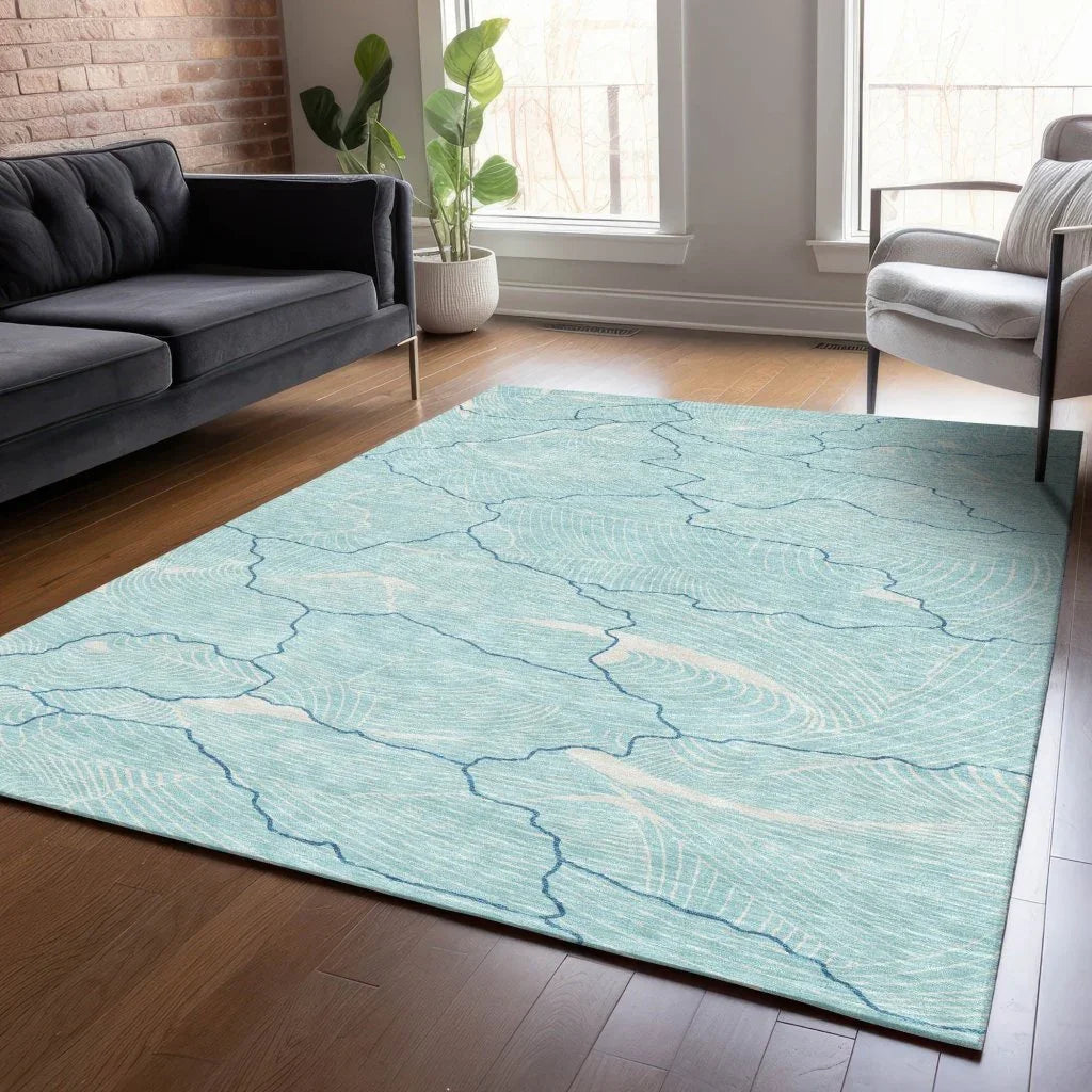 Sahari Teal Washable Indoor-Outdoor Rug-Outdoor Rugs-LOOMLAN Rugs-LOOMLAN