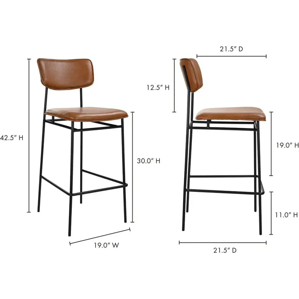 Sailor Brown Top Grain Tan Leather Barstool - LOOMLAN - Moe's Home - Bar Stools