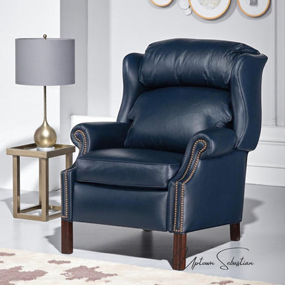 Sailor Navy Blue Leather Power Recliner