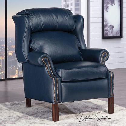 Sailor Navy Blue Leather Power Recliner