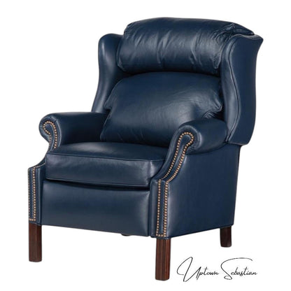 Sailor Navy Blue Leather Power Recliner