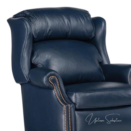 Sailor Navy Blue Leather Power Recliner
