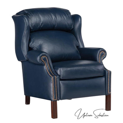 Sailor Navy Blue Leather Power Recliner