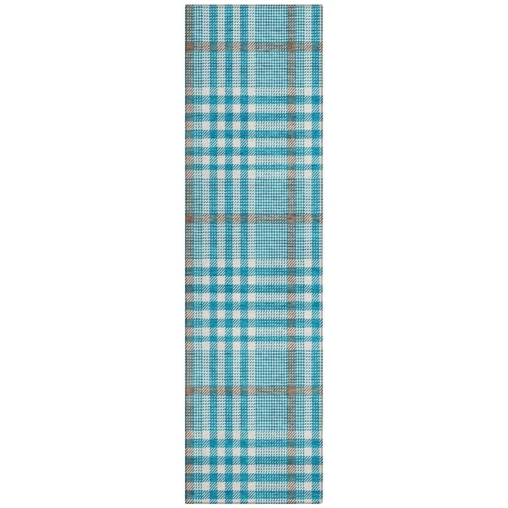 Samira Teal Washable Indoor-Outdoor Rug-Outdoor Rugs-LOOMLAN Rugs-2'3" x 7'6"-LOOMLAN