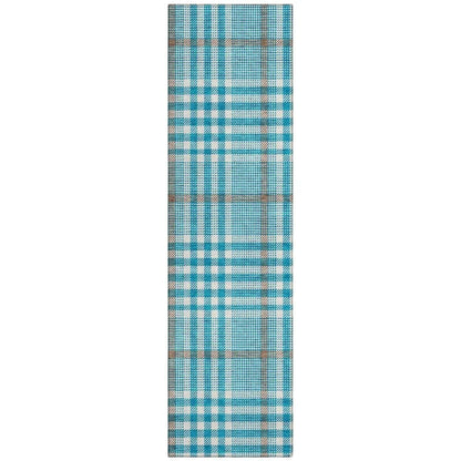 Samira Teal Washable Indoor-Outdoor Rug-Outdoor Rugs-LOOMLAN Rugs-2'3" x 7'6"-LOOMLAN