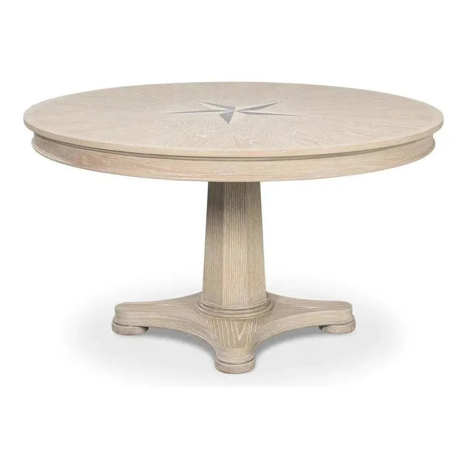 Samuel Oak Wood Beige Round Dining Table-Dining Tables-Sarreid-LOOMLAN