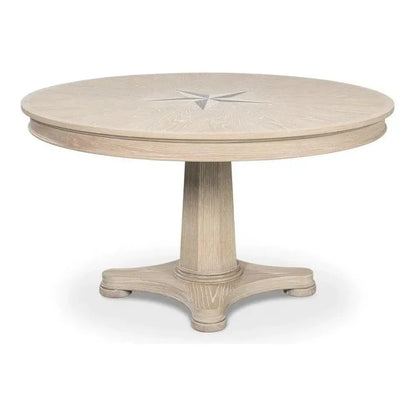 Samuel Oak Wood Beige Round Dining Table-Dining Tables-Sarreid-LOOMLAN