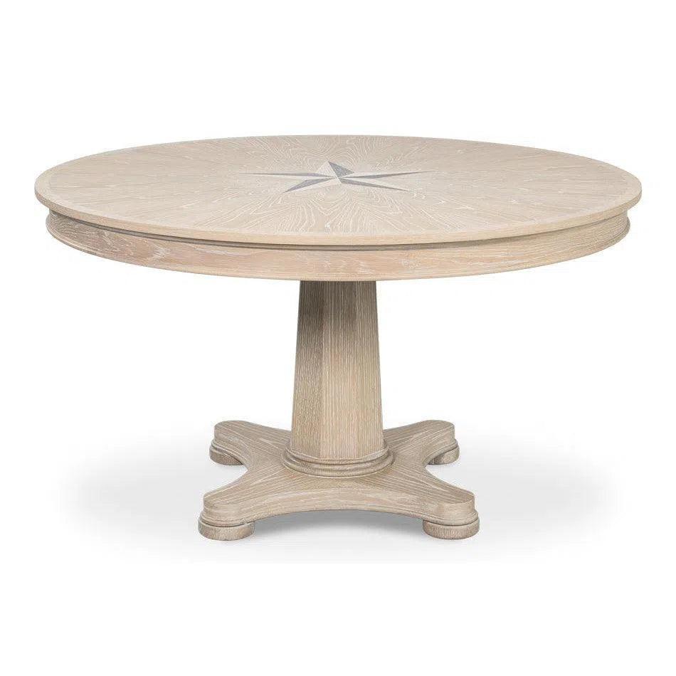 Samuel Oak Wood Beige Round Dining Table-Dining Tables-Sarreid-LOOMLAN