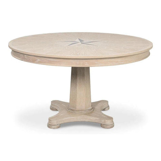Samuel Oak Wood Beige Round Dining Table-Dining Tables-Sarreid-LOOMLAN