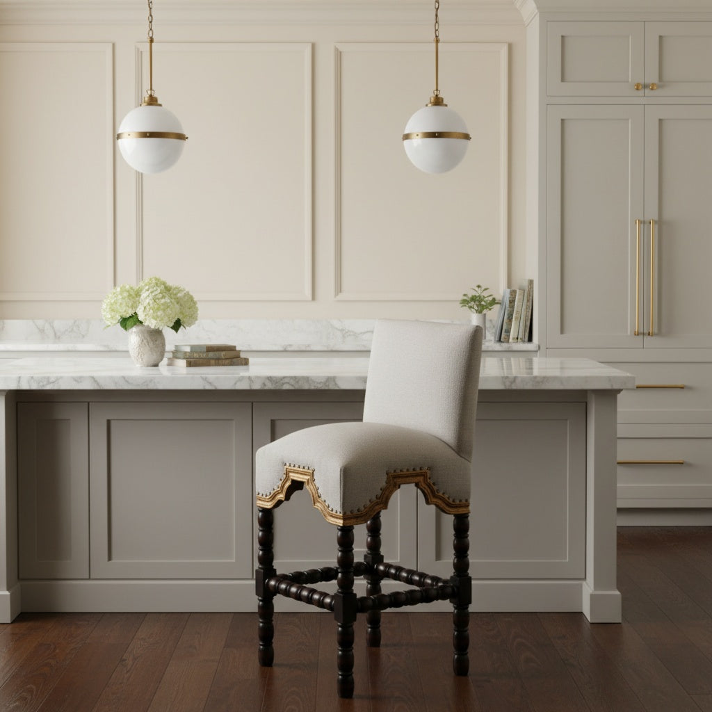 San Marco Cream Fabric Counter Stool