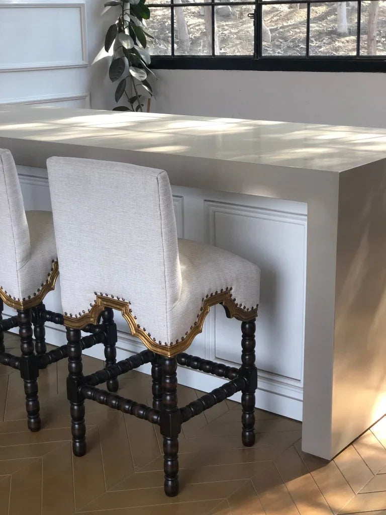 San Marco Cream Fabric Counter Stool - LOOMLAN - Peninsula Home - Poufs and Stools