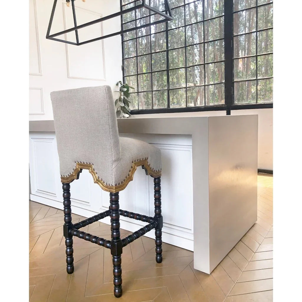 San Marco Cream Fabric Counter Stool - LOOMLAN - Peninsula Home - Poufs and Stools