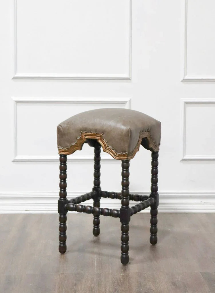 San Marco Handcrafted Leather Barstool - LOOMLAN - Peninsula Home - Poufs and Stools