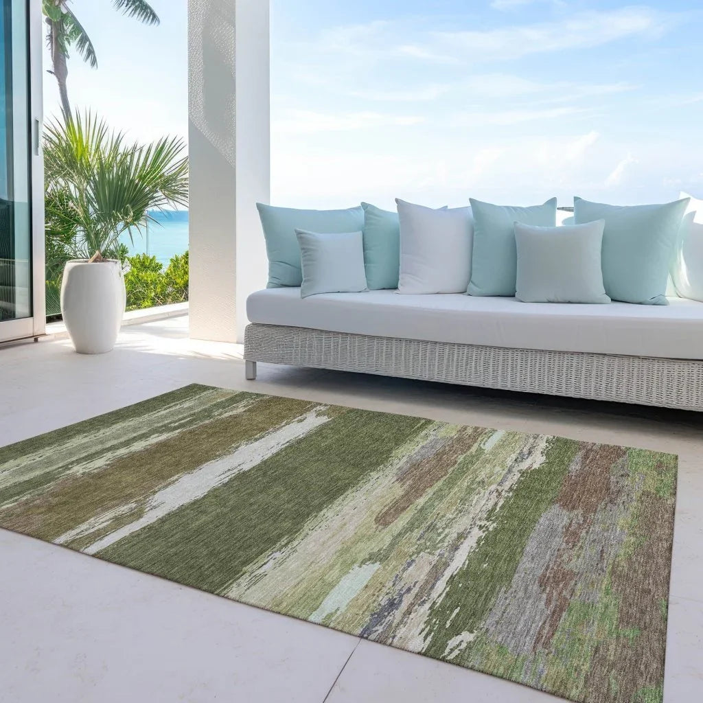 Sanara Green Washable Indoor - Outdoor Rug - LOOMLAN - LOOMLAN Rugs - Outdoor Rugs