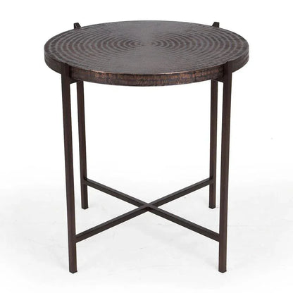 Sanskrit Bronze Plated Steel Round End Table - LOOMLAN - Urbia - Side Tables