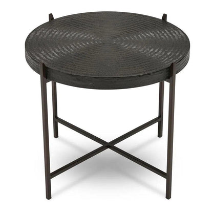 Sanskrit Bronze Plated Steel Round End Table - LOOMLAN - Urbia - Side Tables