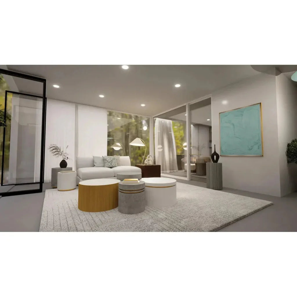 Santori Double Ring Tall - Gray/Gold Outdoor End table - LOOMLAN - Seasonal Living - Outdoor Side Tables