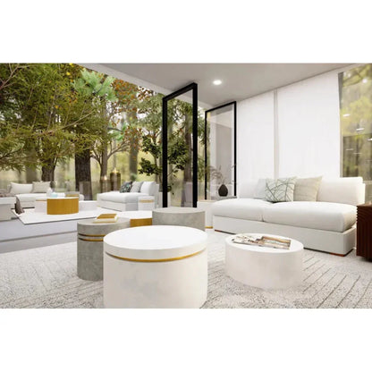 Santori Double Ring Tall - Gray/Gold Outdoor End table - LOOMLAN - Seasonal Living - Outdoor Side Tables