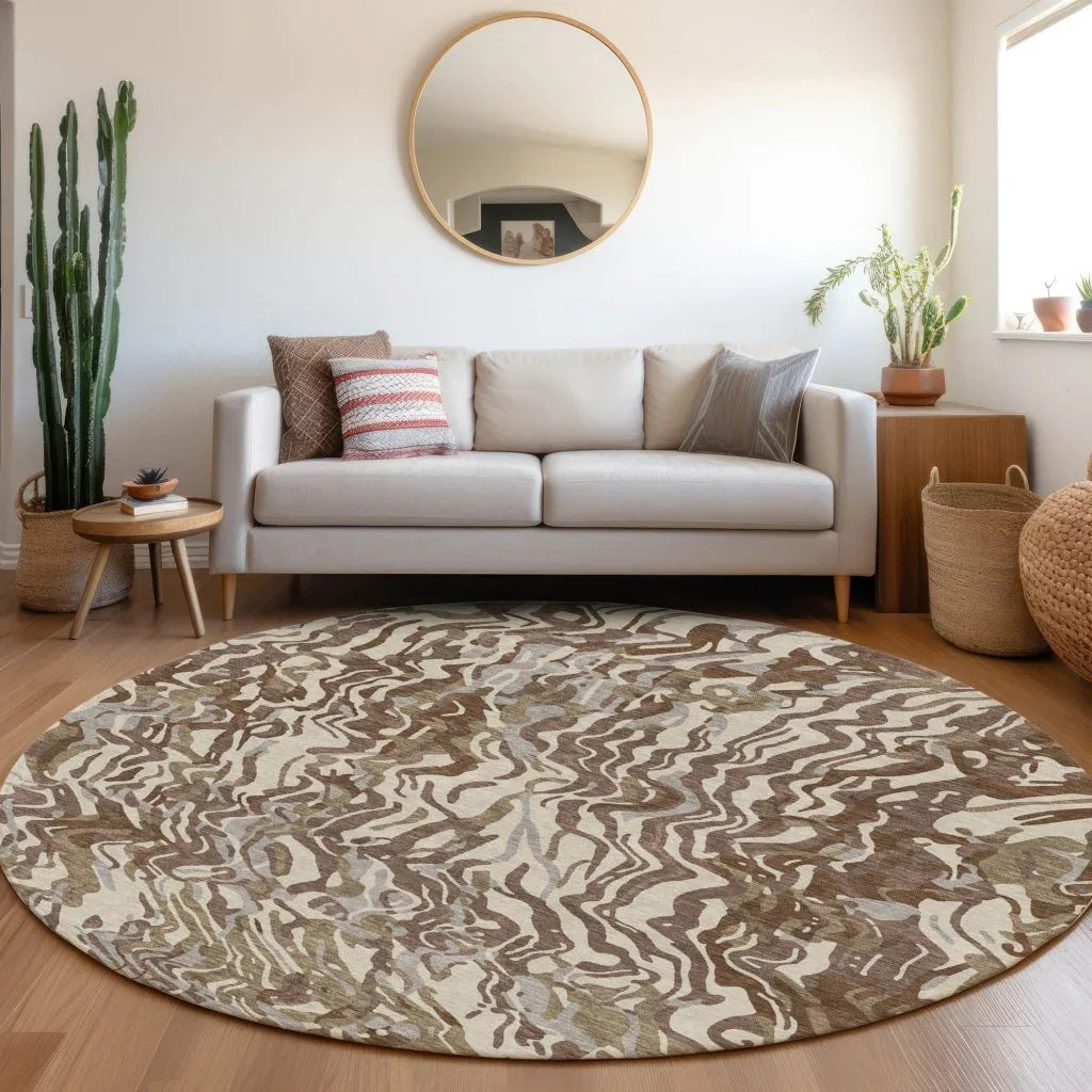 Saphara Brown Washable Indoor-Outdoor Rug-Outdoor Rugs-LOOMLAN Rugs-LOOMLAN