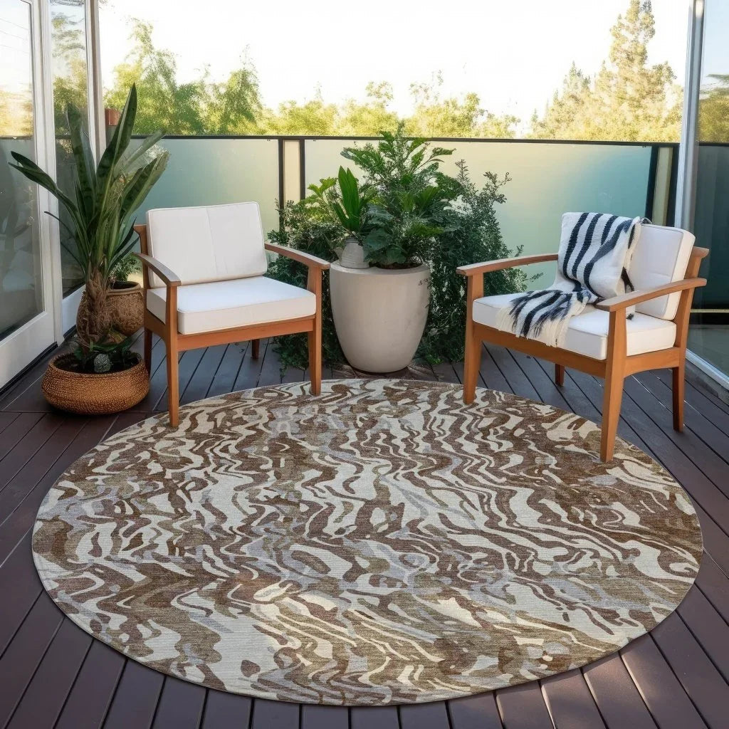 Saphara Brown Washable Indoor-Outdoor Rug-Outdoor Rugs-LOOMLAN Rugs-LOOMLAN