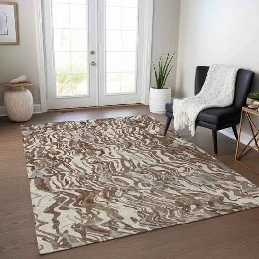 Saphara Brown Washable Indoor-Outdoor Rug-Outdoor Rugs-LOOMLAN Rugs-LOOMLAN