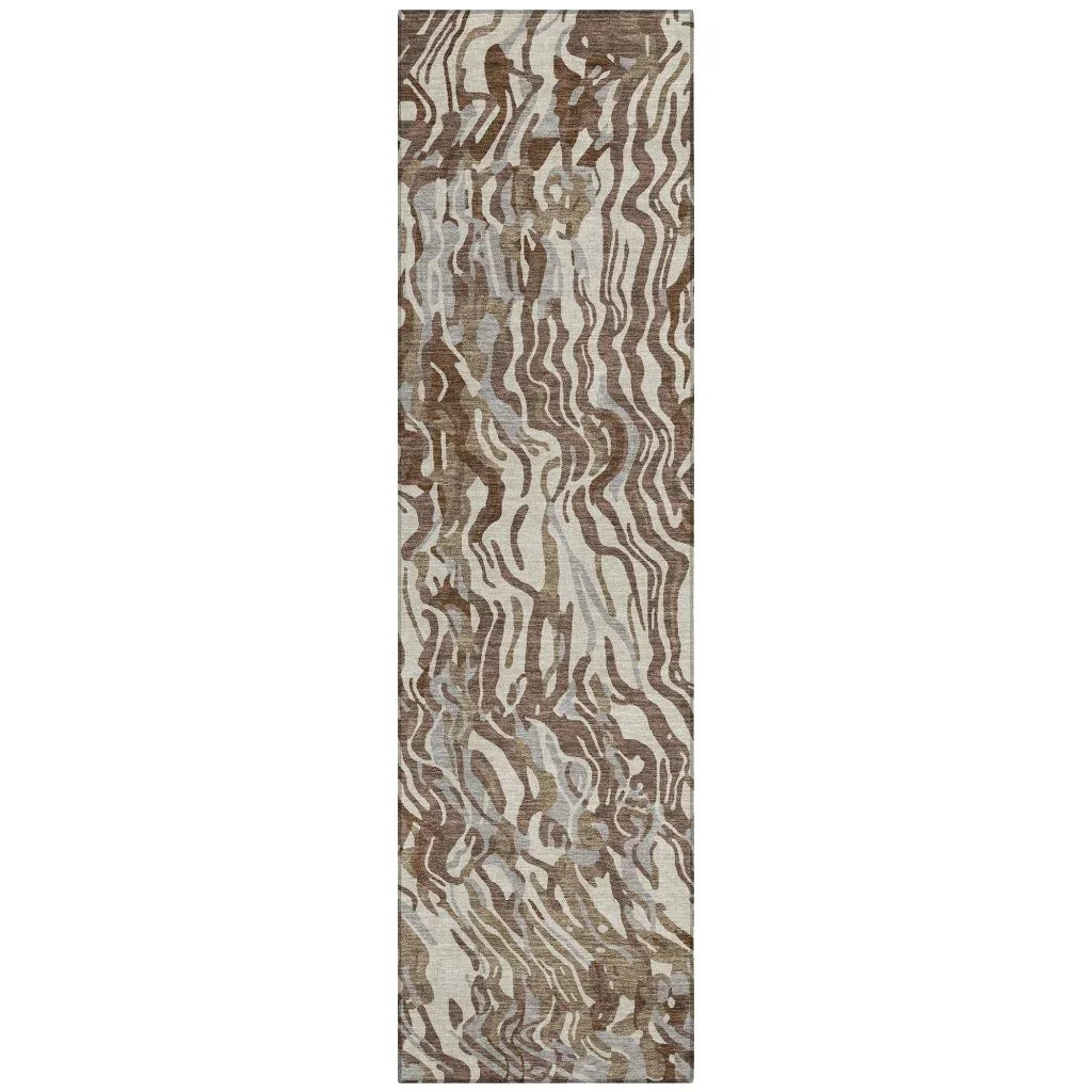 Saphara Brown Washable Indoor-Outdoor Rug-Outdoor Rugs-LOOMLAN Rugs-2'3" x 7'6"-LOOMLAN