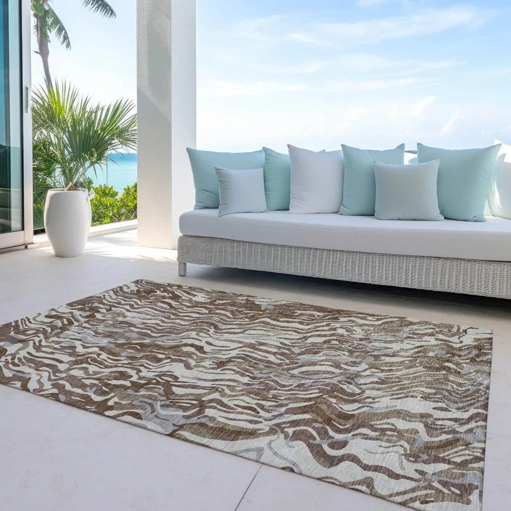 Saphara Brown Washable Indoor-Outdoor Rug-Outdoor Rugs-LOOMLAN Rugs-LOOMLAN