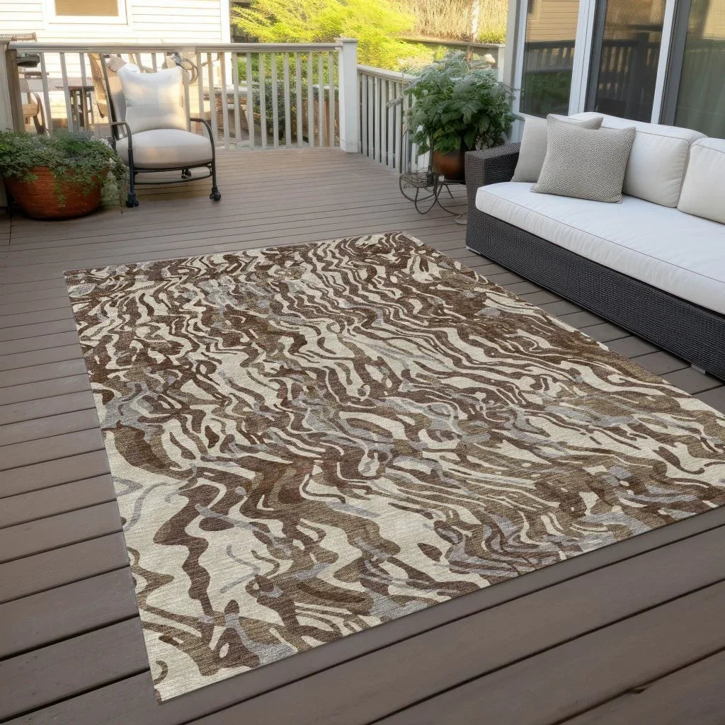 Saphara Brown Washable Indoor-Outdoor Rug-Outdoor Rugs-LOOMLAN Rugs-LOOMLAN