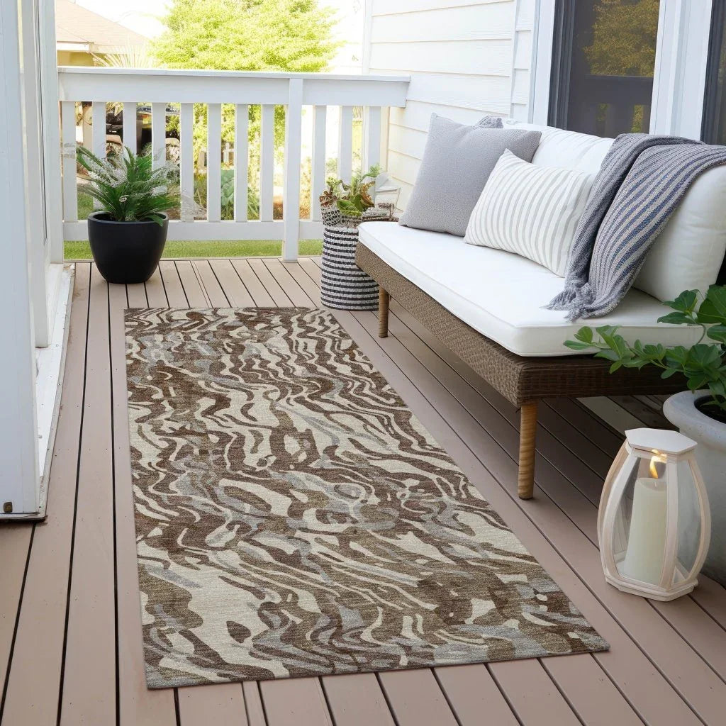 Saphara Brown Washable Indoor-Outdoor Rug-Outdoor Rugs-LOOMLAN Rugs-LOOMLAN