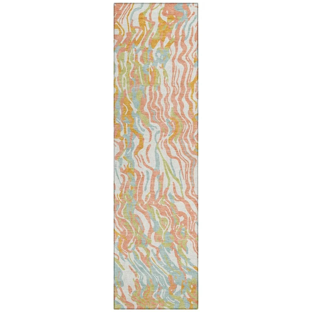 Saphara Orange Washable Indoor-Outdoor Rug-Outdoor Rugs-LOOMLAN Rugs-2'3" x 7'6"-LOOMLAN
