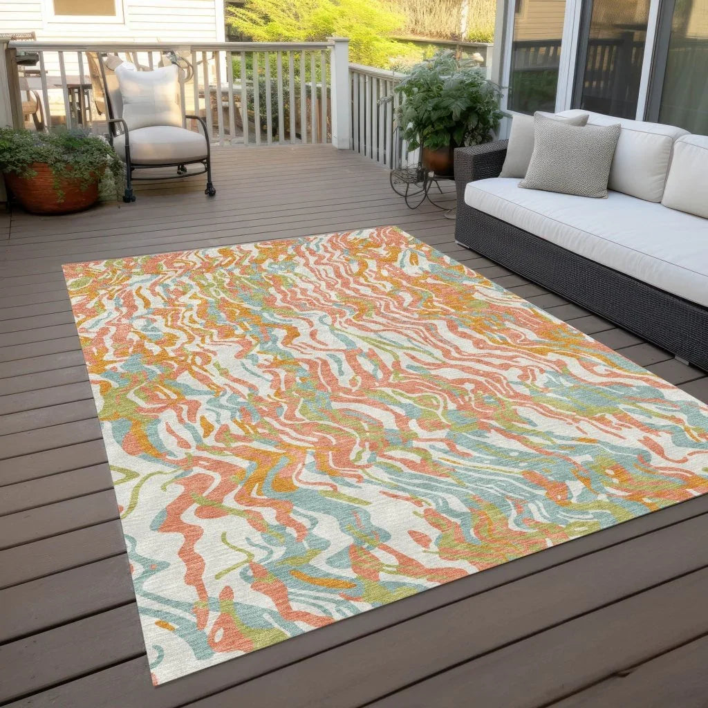 Saphara Orange Washable Indoor-Outdoor Rug-Outdoor Rugs-LOOMLAN Rugs-LOOMLAN