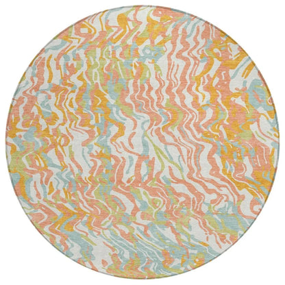 Saphara Orange Washable Indoor-Outdoor Rug-Outdoor Rugs-LOOMLAN Rugs-8' x 8'-LOOMLAN