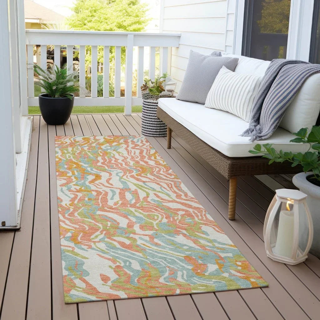 Saphara Orange Washable Indoor-Outdoor Rug-Outdoor Rugs-LOOMLAN Rugs-LOOMLAN