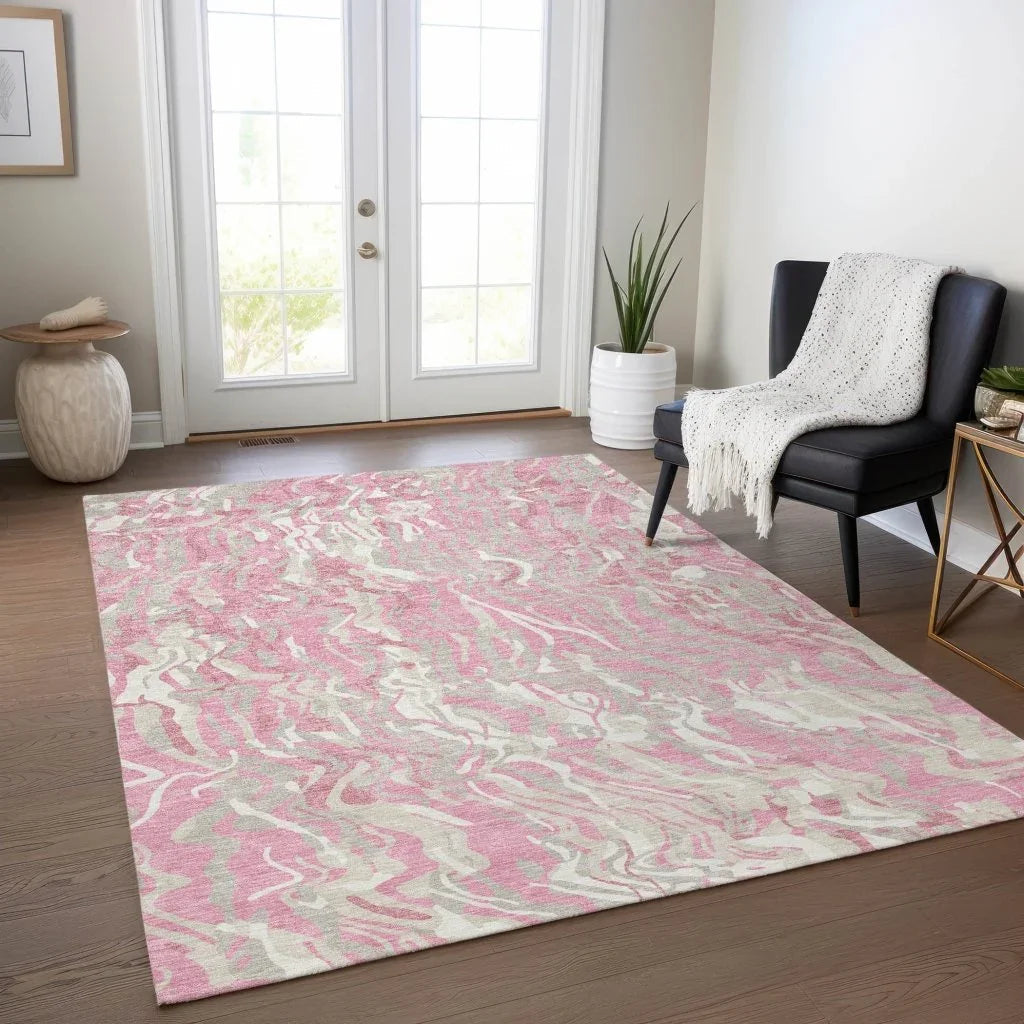 Saphara Pink Washable Indoor-Outdoor Rug-Outdoor Rugs-LOOMLAN Rugs-LOOMLAN
