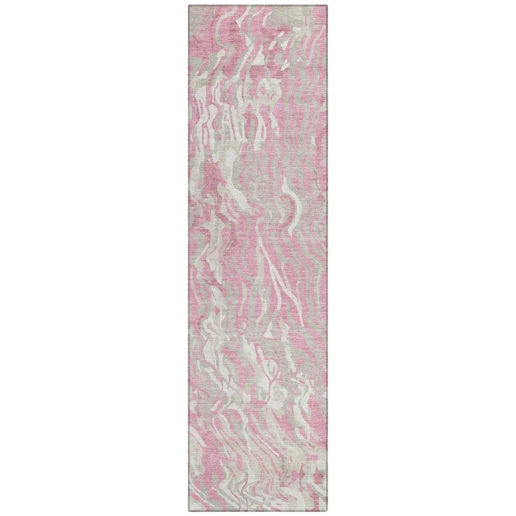 Saphara Pink Washable Indoor-Outdoor Rug-Outdoor Rugs-LOOMLAN Rugs-2'3" x 7'6"-LOOMLAN