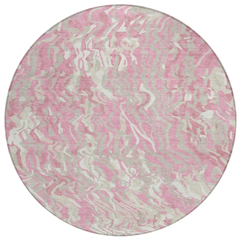 Saphara Pink Washable Indoor-Outdoor Rug-Outdoor Rugs-LOOMLAN Rugs-8' x 8'-LOOMLAN