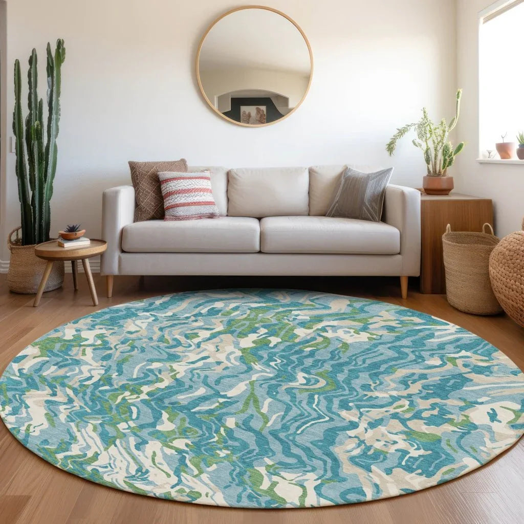 Saphara Teal Washable Indoor-Outdoor Rug-Outdoor Rugs-LOOMLAN Rugs-LOOMLAN