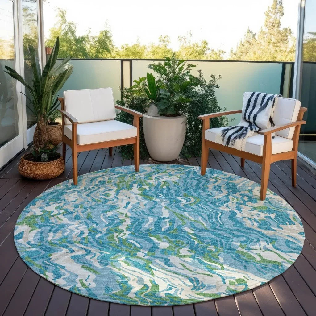 Saphara Teal Washable Indoor-Outdoor Rug-Outdoor Rugs-LOOMLAN Rugs-LOOMLAN
