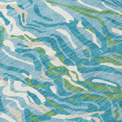 Saphara Teal Washable Indoor-Outdoor Rug-Outdoor Rugs-LOOMLAN Rugs-LOOMLAN