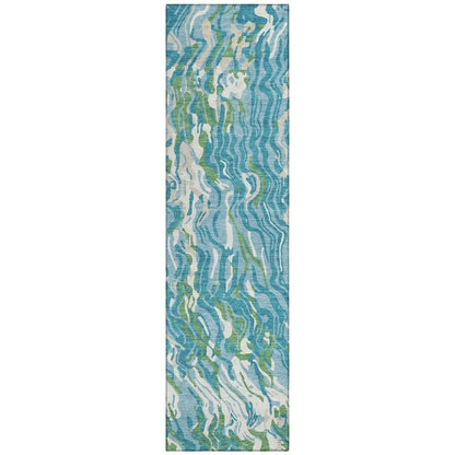 Saphara Teal Washable Indoor-Outdoor Rug-Outdoor Rugs-LOOMLAN Rugs-2'3" x 7'6"-LOOMLAN