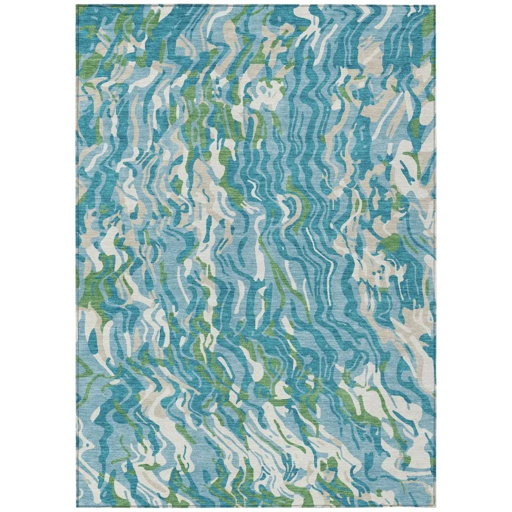 Saphara Teal Washable Indoor-Outdoor Rug-Outdoor Rugs-LOOMLAN Rugs-2'6" x 3'10"-LOOMLAN