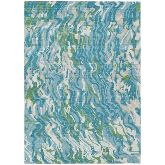 Saphara Teal Washable Indoor-Outdoor Rug-Outdoor Rugs-LOOMLAN Rugs-2'6" x 3'10"-LOOMLAN