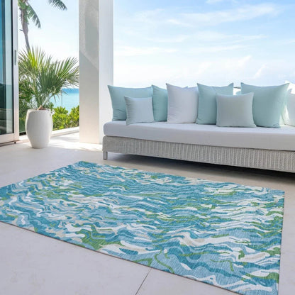 Saphara Teal Washable Indoor-Outdoor Rug-Outdoor Rugs-LOOMLAN Rugs-LOOMLAN