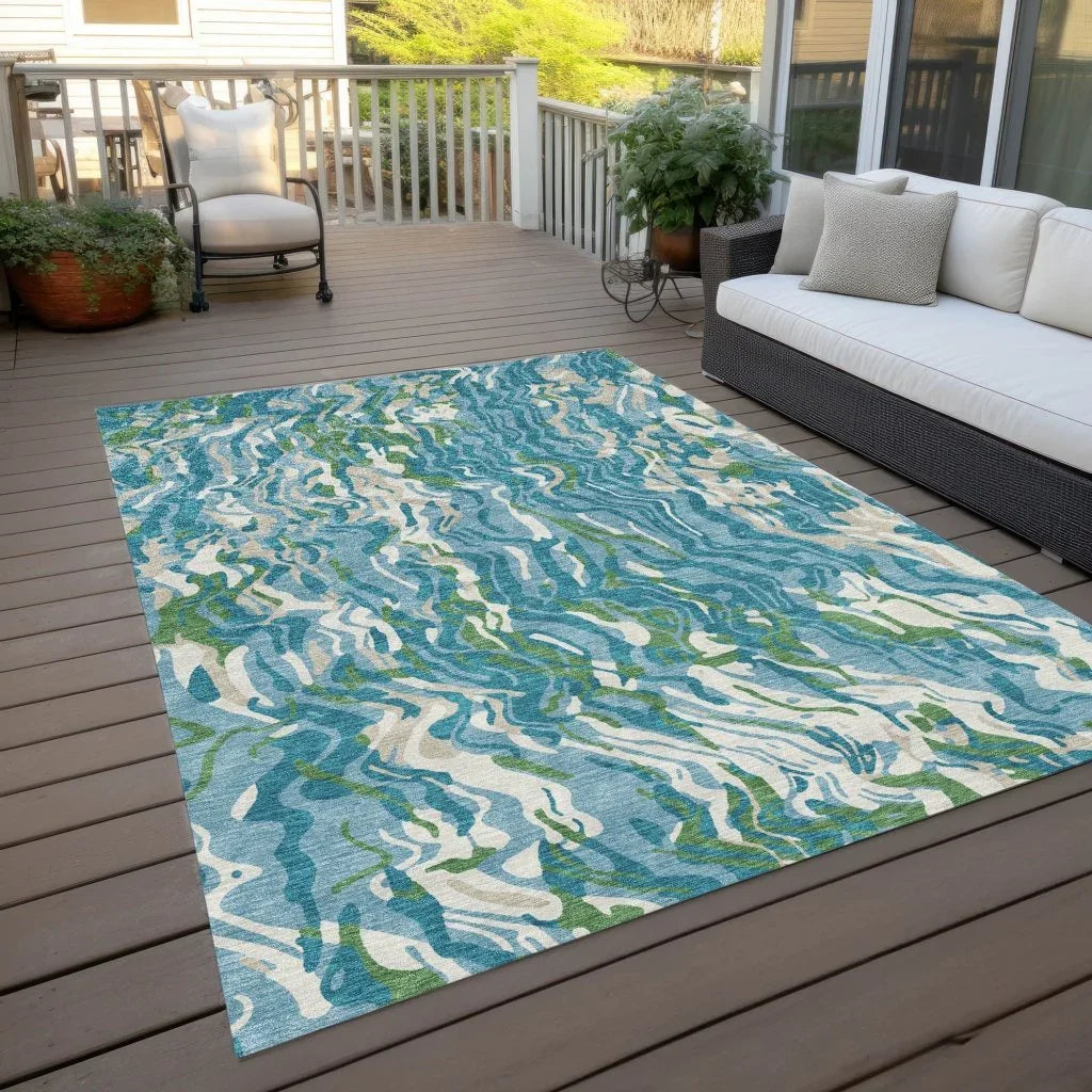 Saphara Teal Washable Indoor-Outdoor Rug-Outdoor Rugs-LOOMLAN Rugs-LOOMLAN