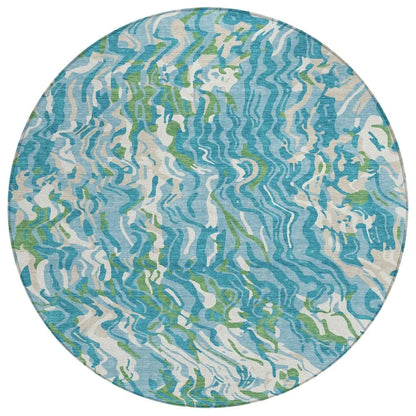 Saphara Teal Washable Indoor-Outdoor Rug-Outdoor Rugs-LOOMLAN Rugs-8' x 8'-LOOMLAN