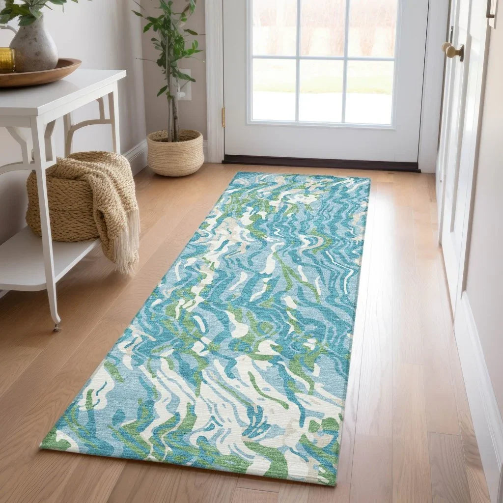 Saphara Teal Washable Indoor-Outdoor Rug-Outdoor Rugs-LOOMLAN Rugs-LOOMLAN